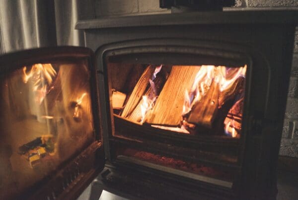 Close up of a large wood stove from Sutter Home and Hearth