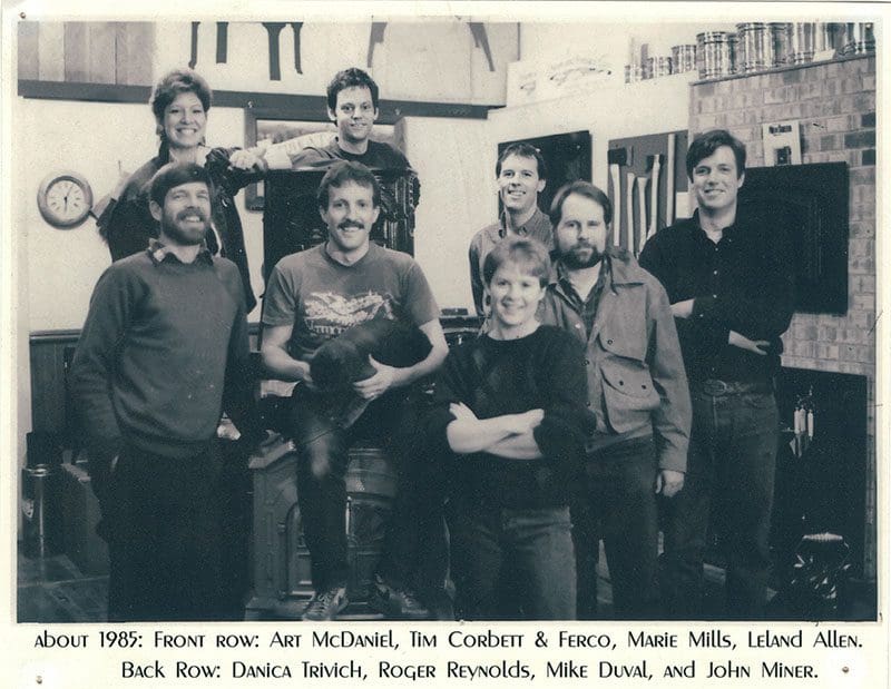 Black and white photo of the Sutter Home and Hearth team from 1985.