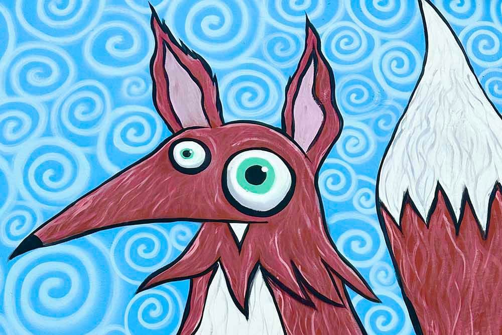 Close up photo of a fox mural by Seattle artist Henry.