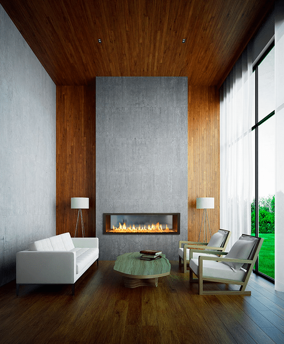 Add style without overwhelming heat with this see thru gas fireplace; ideal as a partition between bedrooms, living rooms, and many other spaces.
