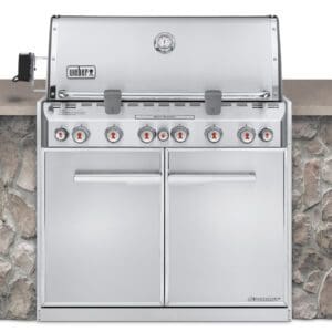Simply slide the Weber grill and cabinet into your island cut-out to enjoy the ready-to-use and full-storage cooking system!