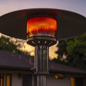 Close up image of the Patio Comfort freestanding gas heater burner and reflector