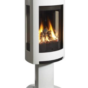 Product image of the Jotul (pronounced yo-tool) GF 370 freestanding contemporary gas stove in the linen enamel finish with river rock media