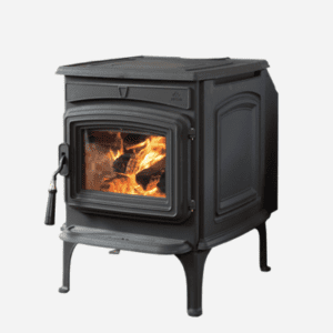 Jøtul F 45 V2 Greenville Wood Stove, a white background, emitting warmth and coziness.