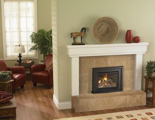 The Regency Liberty L234 Gas Insert in a living room with tan accents