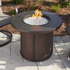 Picture of the Outdoor Greatroom Stonefire 32 inch gas fire pit table in the brown finish
