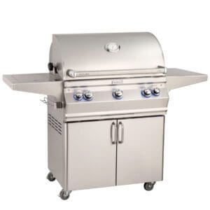 The Aurora grills by Fire Magic are constructed with stainless steel and feature sear zones and rotisseries to expand your grilling style.