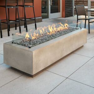 The Cove 72" Linear firepit is a stunning modern take on the contemporary concrete trend. Available in a natural grey, white, or midnight mist black finish.