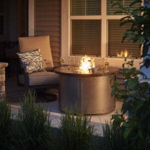 The Outdoor Greatroom Edison Round Gas Firepit is ready to connect to propane but has a natural gas conversion for those looking for a permanent connection.