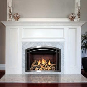 The Mendota FV36 gas fireplace is inspired by the landscape shape of a traditional fireplace, enhanced with the convenience of gas.