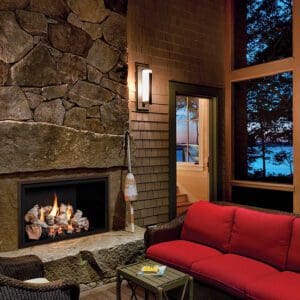 The Mendota FV48 gas fireplace is large fireplace that comes in traditional styles, enhanced by the convenience of gas heating.