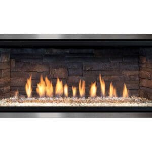 The Mendota ML54 Linear gas fireplace is impressive not just for its size, but for its large selection of aesthetic options.