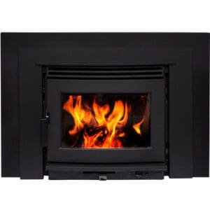 Product image of the Neo wood insert series by Pacific Energy with the matte black front and standard black surround