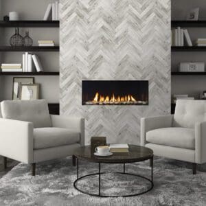 The Regency City Series New York View gas fireplace features a double glass barrier in lieu of a screen, to better admire the beauty of the flames.