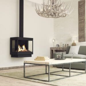 The Ortal Stand Alone series gas fireplace offers a unique wall-mounted design to compliment any modern space with minimal construction disruption.