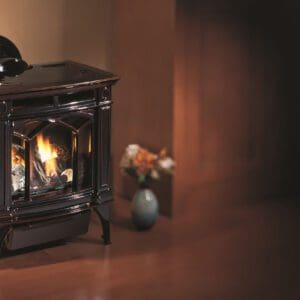 Picture of the Hampton H15 cast iron freestanding gas stove in a dark brown enamel finish