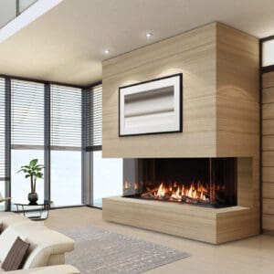 The Urbana Bay Gas fireplace series is a stunning focal piece for any room. With a view of the flames from any angle.