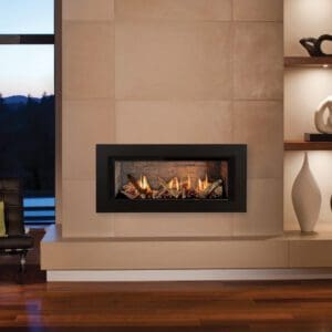 The Valor Linear gas fireplace is highly efficient and includes variable control via remote, wall switch or through the optional WiFi app!