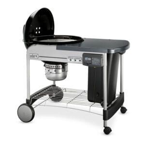 This deluxe charcoal grill comes with a prep table, detachable bin, and built in tool hooks for added convenience. Choose between several color options!