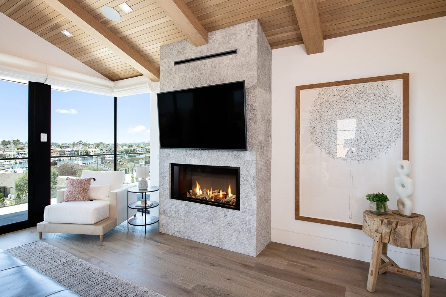 Valor LT1 Birch Fireplace with splitwood logs